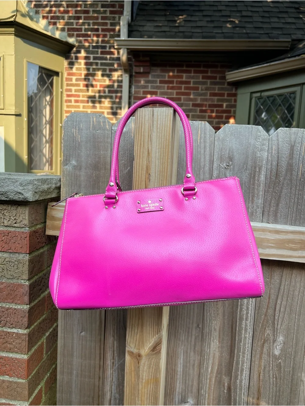 Kate Spade New York Magenta Pebbled Leather Satchel Gold Hardware Purple